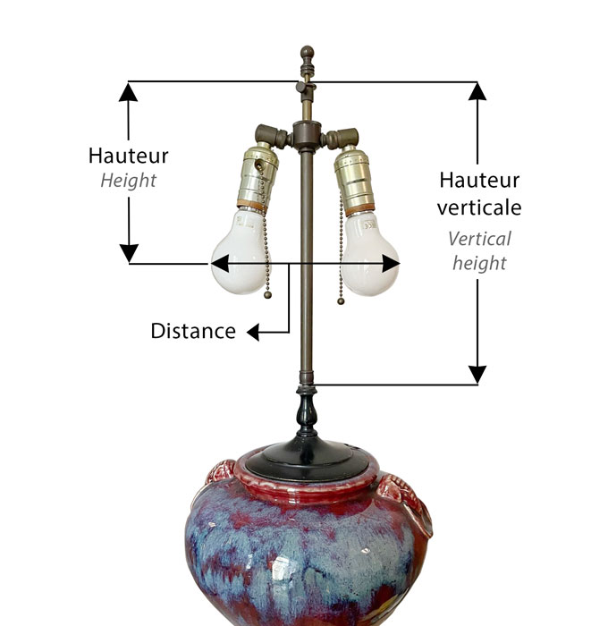 Measuring for a custom-made lampshade a two bulb lamp requiring a spider fitter top.