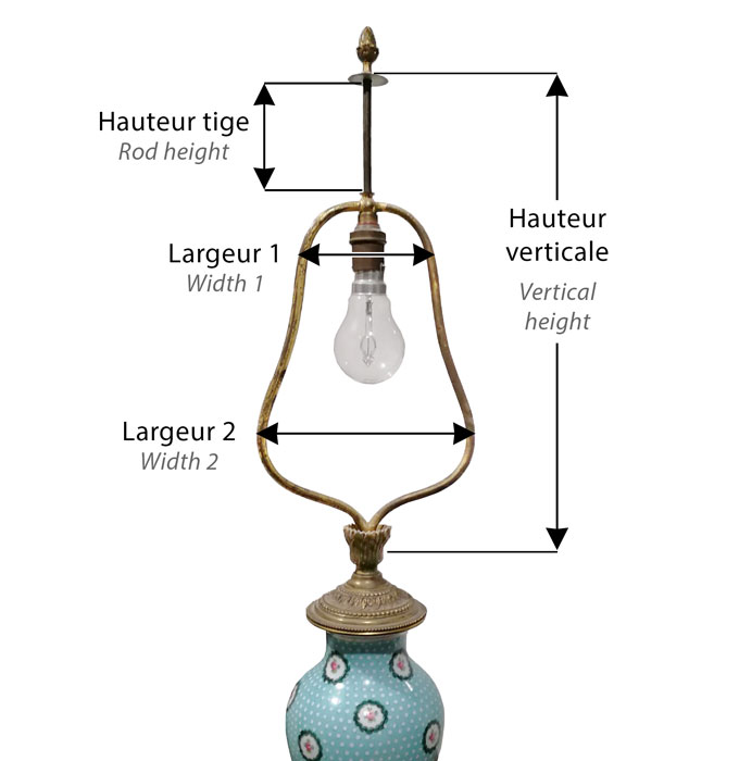 Measuring an antique harp mounted one bulb lamp for a custom-made lampshade.